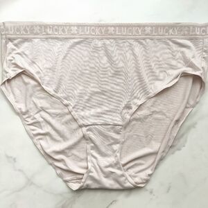 NWOT LUCKY BRAND LUCKY LACE HI-CUT BRIEF PANTY IN PINK TINT BEIGE SIZE EXTRA LAR